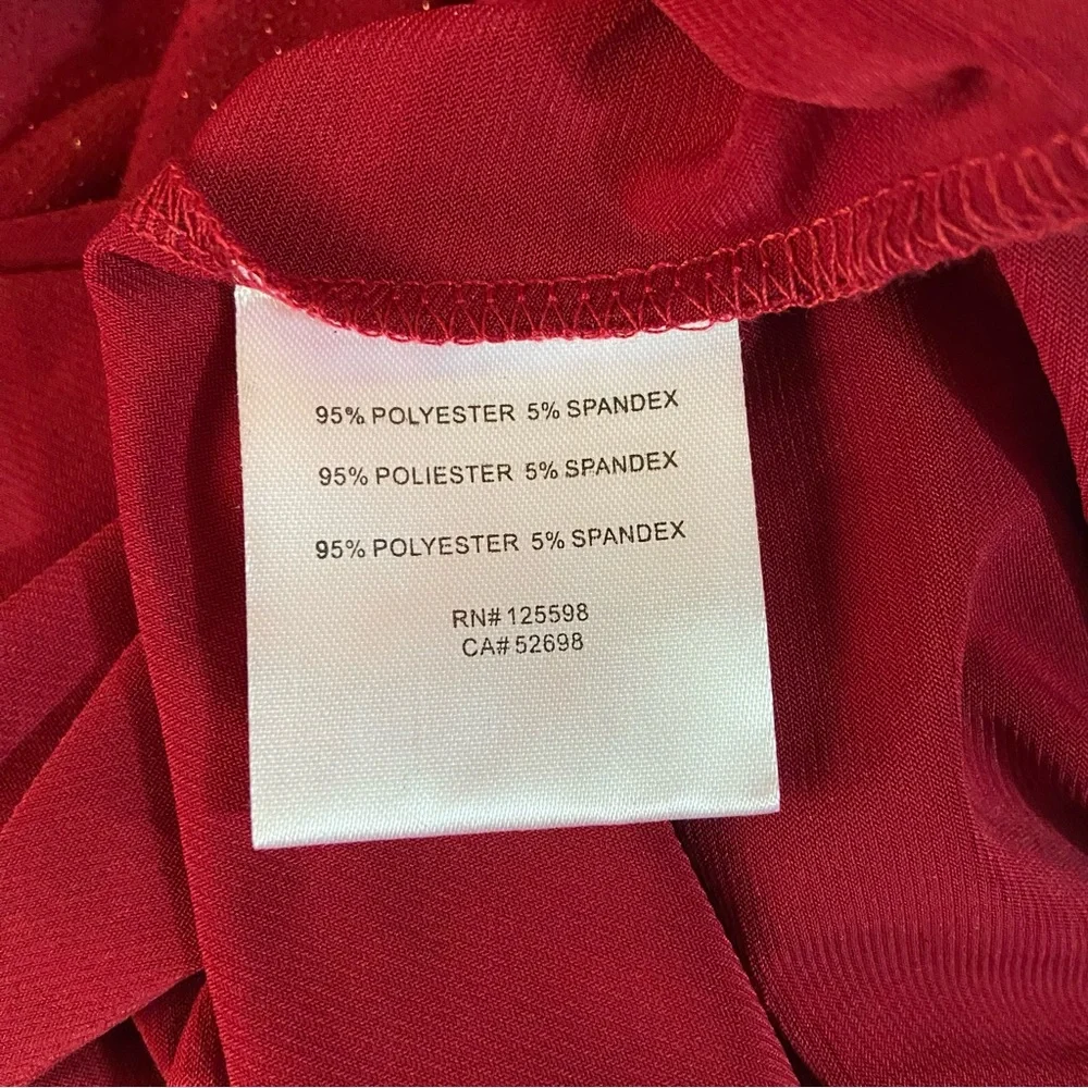 Ellen Tracy Red Draped Blouse Top V Neckline Sequined 3/4 Sleeve Lagenlook Party